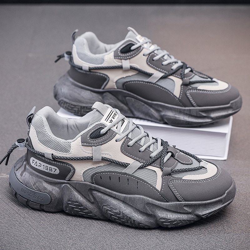 2025夏季新款网面透气厚底休闲男鞋百搭跑步运动鞋增高老爹鞋潮鞋