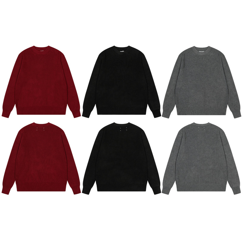 Mm6 Margiela Style Men's and Women's Pure Color Simple Round Neck Pullover Knitwear Woolen Knitwear One Piece Wholesale