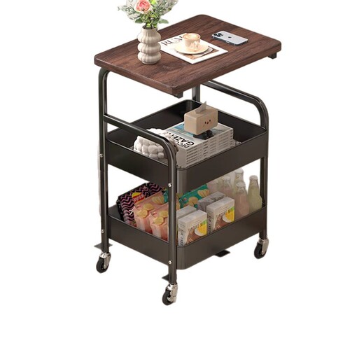 Mobile Double-Layer Coffee Table Cart, Living Room Sofa Storage with Wheels, Tea Table for Bedroom, Display Shelf, Small Table