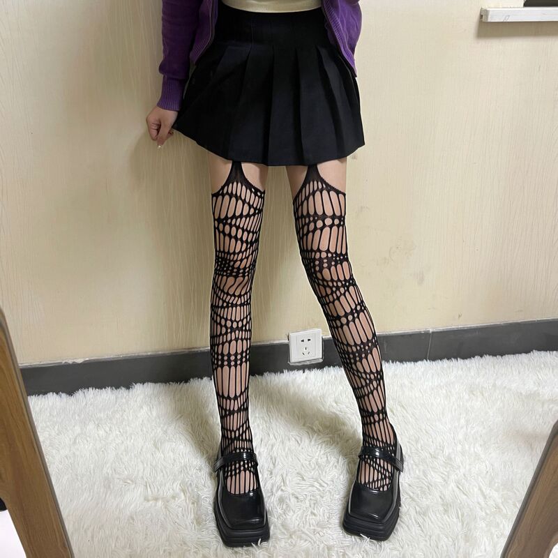 Japanese Diablo y2k Sexy Strap Irregular Net Stockings Gothic Harajuku Base Socks Spice Girls jk Mesh Pantyhose