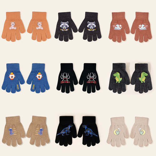 Children's Fall and Winter Gloves for Boys, Five-Finger Cute Thin Knitted Wool, for Girls in Candy Color, Can Add Logo, Wholesale