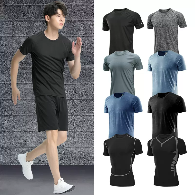 运动短袖t恤男士速干衣吸汗排汗冰丝跑步半袖训练上衣宽松大码短