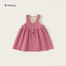 邦选童装女童套装节日表演服条纹背心纯色背带裙儿童两件套裙套装