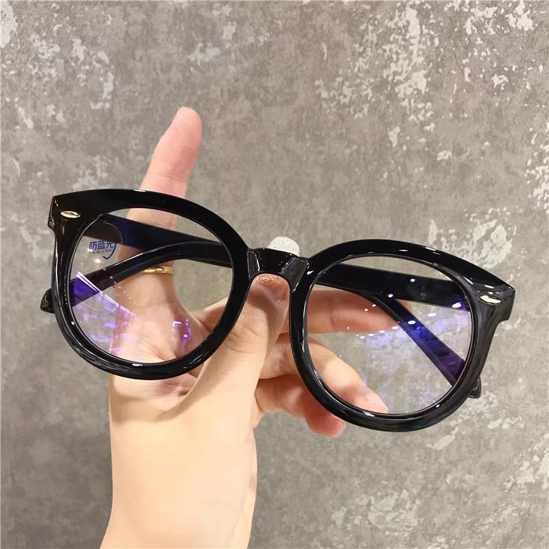 Antiguo gafas negras anti-luz azul simple cara delgada explosión retrógrado monofálculo gafas de moda coreana para mujeres