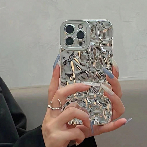 Cross-border corrugated silver plating is suitable for 15 Pro iPhone protective case, iPhone 14 Pro Max Apple phone case