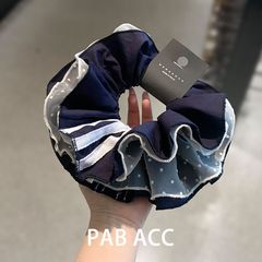 韓国の高級女子カレッジスタイルの寛大な紺刺繍水玉模様の肥厚リングコントラストストライプヘアバンドゴムバンド