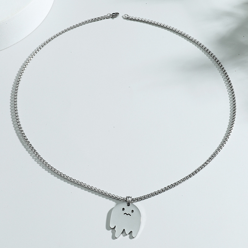 Men'S Gender Plating Design Cute Ghost Personality Titanium Steel Pendant Necklace Hot Sale