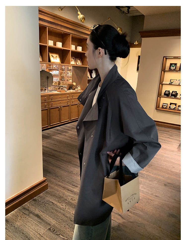 ng2510292 MOXI Thirteen Lines Women's Clothing 2026 Spring Korean Style Stand Collar Long Trench Coat For Petite Women_ecoleips.com
