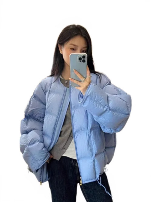 韩版纯色圆领压线小方格蓬蓬棉服女2025冬季爆款时尚保暖面包服|undefined