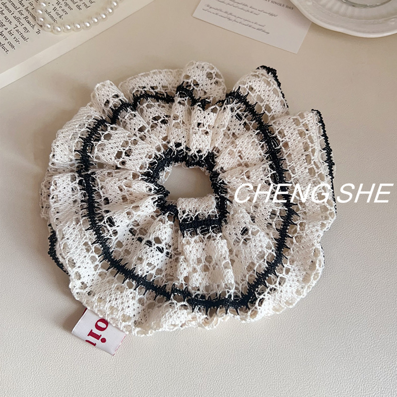 法式慵懒风复古条纹针织大肠发圈女高级感百搭头绳超大扎头发发饰|undefined