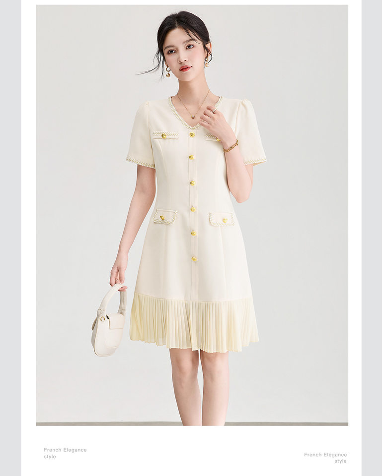 Đầm nữ cổ tròn tay ngắn thắt eo phong cách Chanel — màu đen chi tiết 8