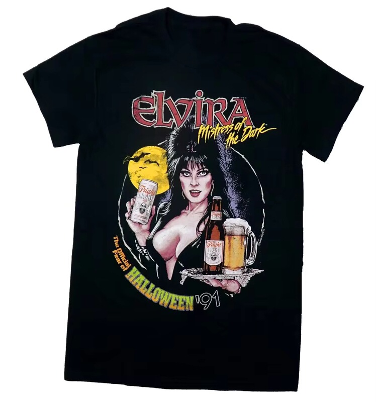 Classic 90s Elvira dark lady print t-shirt, unisex round-neck cotton t-shirt, fashionable Classic 90s Elvira dark lady print t-shirt, unisex round-neck cotton t-shirt, fashionable