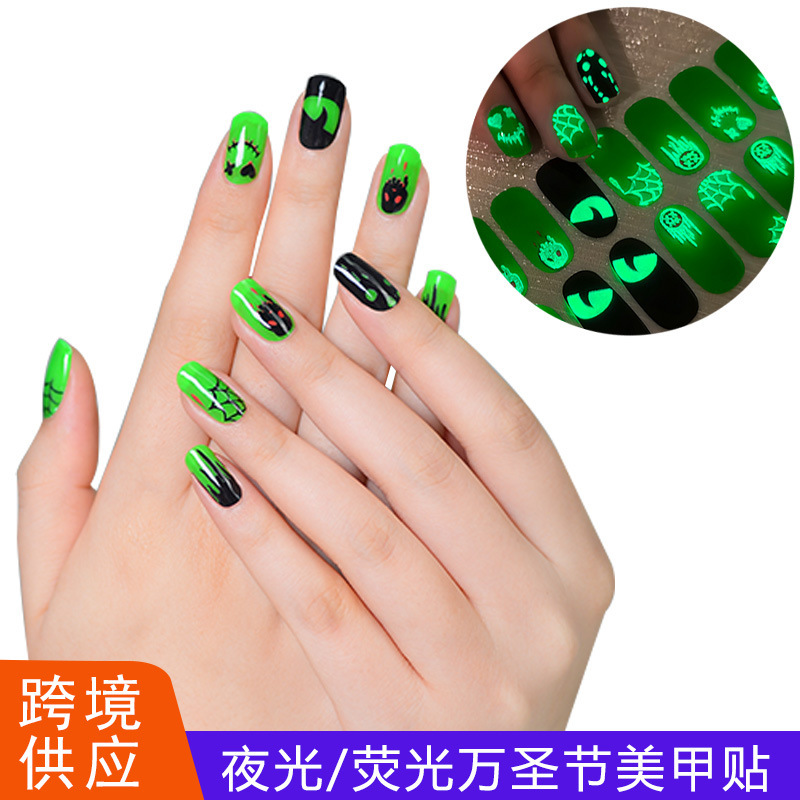 European and American Horror Luminous Halloween Gel Nail Stickers Fluorescent Spider Web Nail Stickers Ready for Sale from Manufacturers