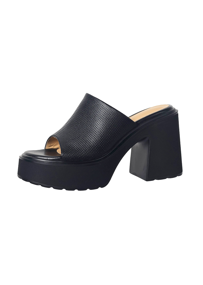 Sandal cao gót nữ hở mũi quai ngang đế xuồng gót vuông 9 cm — màu đen, màu vàng, bạc chi tiết 23
