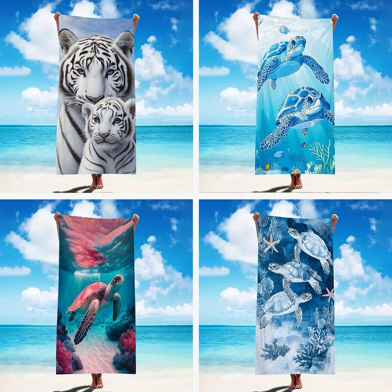 Cross-Border New Marine Cute Animal Print Beach Towel Seaside Swimming Sweat Towel Beach Seat Towel Bath Towel