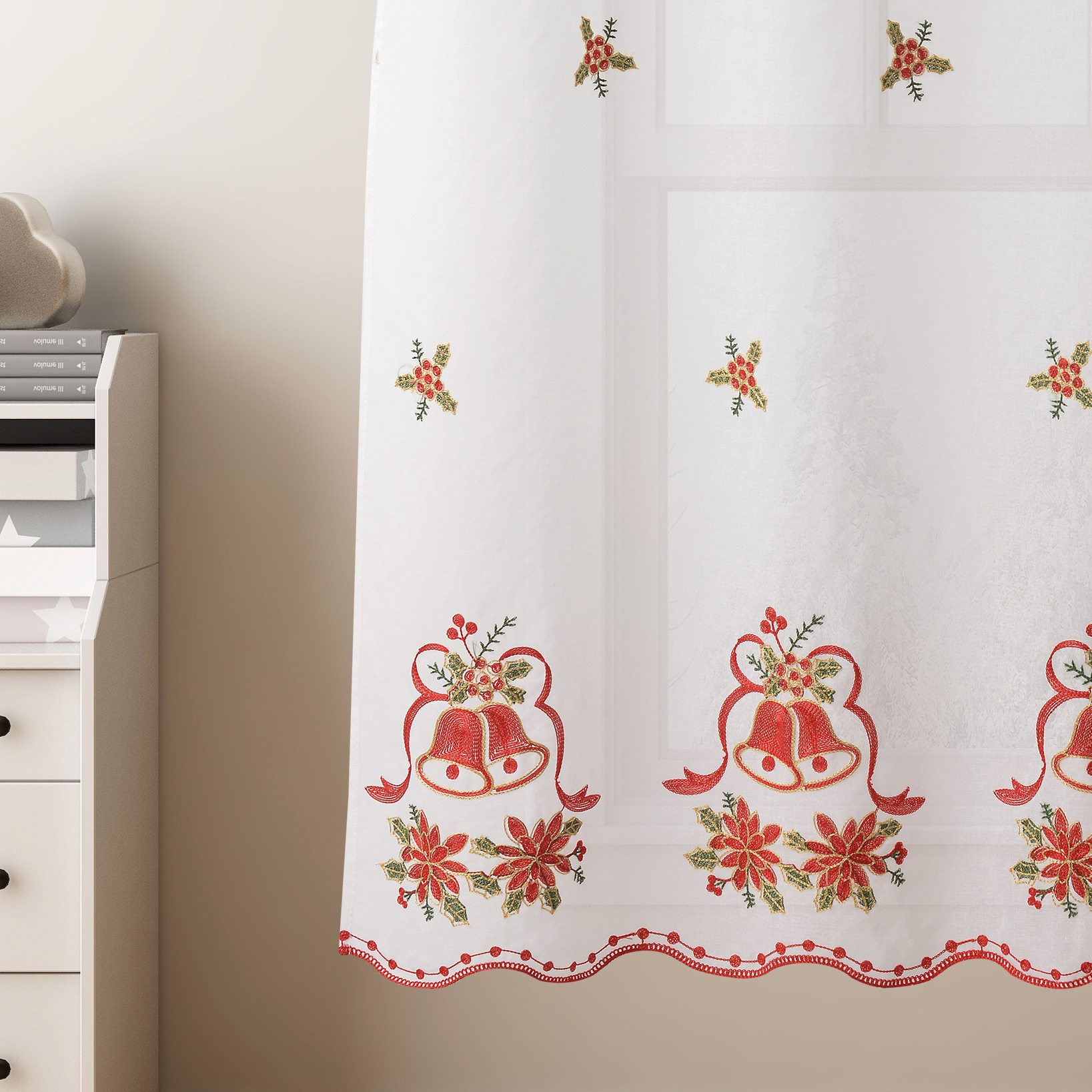 Nuevo hilo bordado de Navidad transfronterizo, cortina corta perforada, pantalla de ventana opaca, cortina terminada de Navidad de Amazon europea y americana