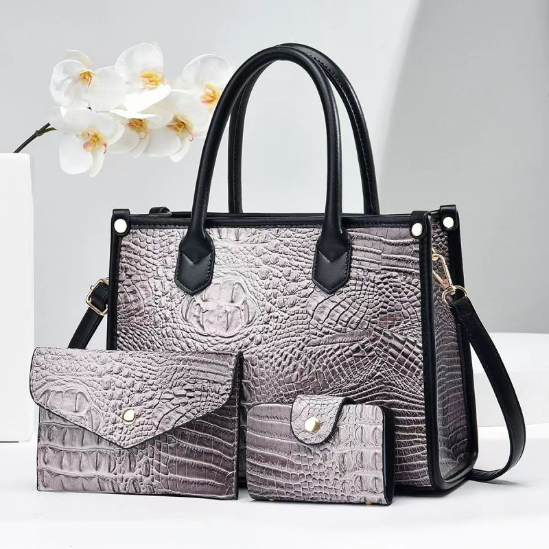 Bolsas de tres piezas para niños, bolsas de piel brillante, patrón de cocodrilo coreano, bolsas de nuevo estilo simples, bolsas de mano de mujer.