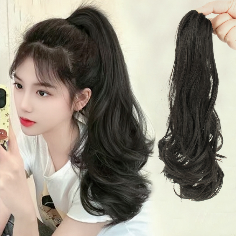 ponytail wig female grip long hair big wave curly hair internet celebrity realistic natural chemical fiber high ponytail braid
