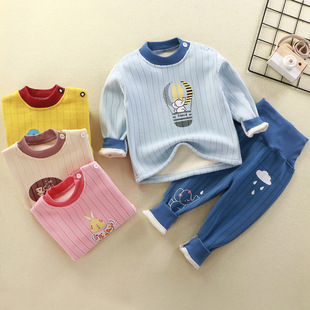 Children's fleece-lined suit thermal underwear bottoming pajamas boys baby de fleece girls autumn and winter autumn clothes long pants