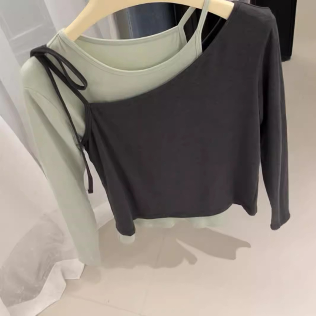 프랑스 불규칙한 스티칭 대조 컬러 디자인 센스 긴 소매 여성의 새로운 높은 감각 분위기 패션 투피스 재킷 트렌디