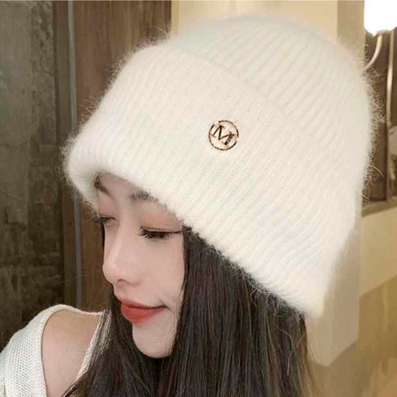 2024 winter new knitted hat fleece lined padded warm keeping fashion all-match earflaps woolen hat big head circumference sleeve cap