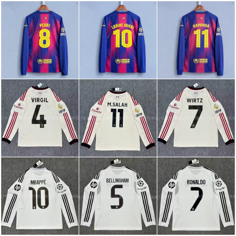 2526 Barcelona 10 Real Madrid Liverpool Long-Sleeved Jersey No. 10 Yamal No. 10 Mbappe Home and Away Football Uniforms 2526 Barcelona 10 Real Madrid Liverpool Long-Sleeved Jersey No. 10 Yamal No. 10 Mbappe Home and Away Football Uniforms