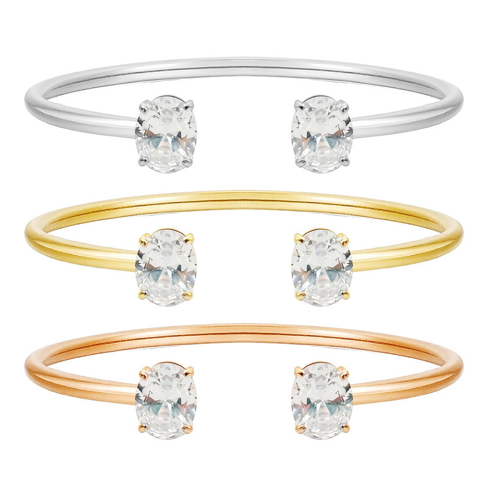 轻奢椭圆钻开口手镯不锈钢镀18K金不掉色翡翠设计百搭通勤手饰