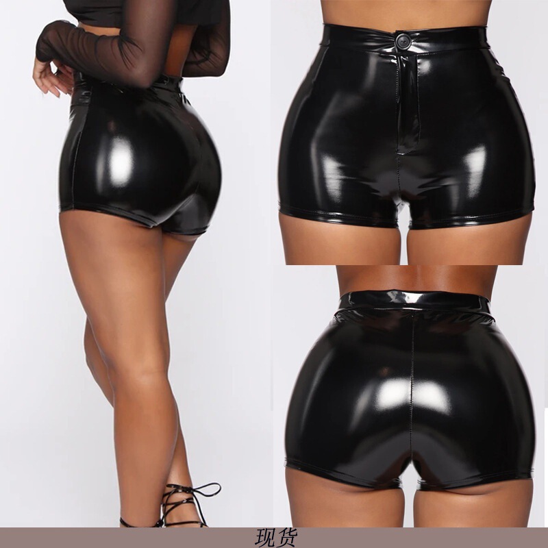 European and American Cross-Border Pu Leather Shorts 2026 Amazon Wish Solid Color Fashionable Sexy Hip-Hugging Plus Size Hot Pants in Stock