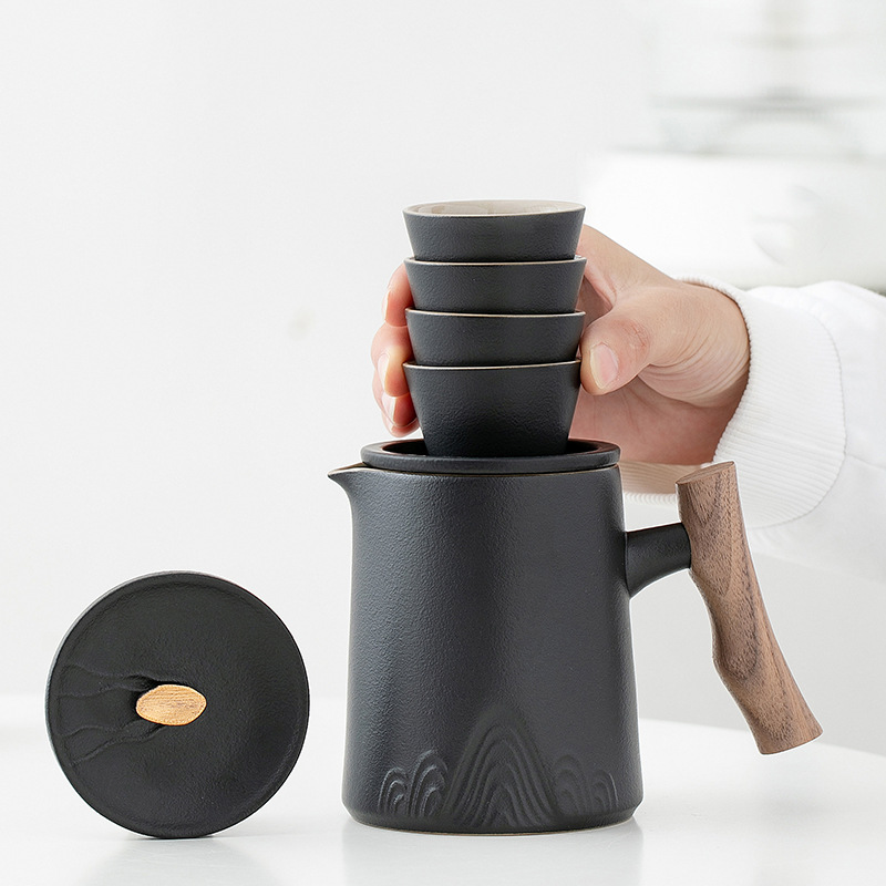 日式枯山水旅行車載茶具套裝一壺四快客杯泡茶壺企業活動商務禮品