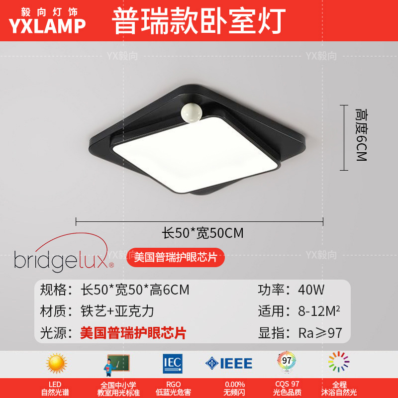 Luz de techo minimalista italiana sala de estar luz principal LED atmósfera creativa simple negro de alto nivel protección de ojos lámpara de dormitorio principal