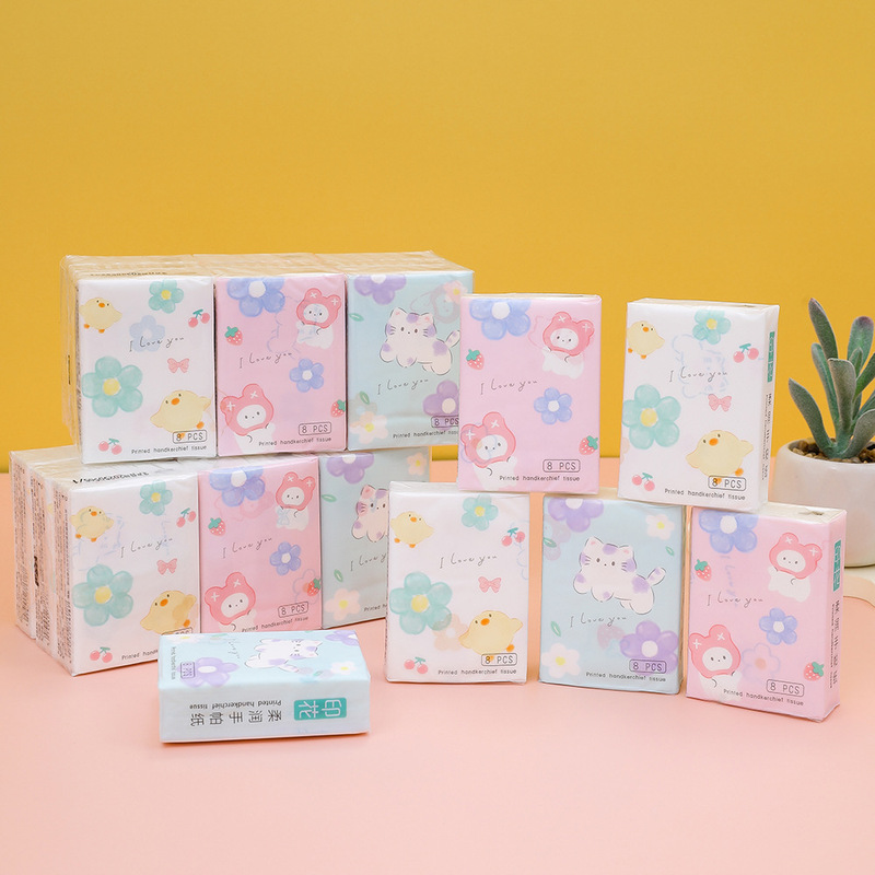 Colorful Printed Handkerchief Tissue Small Package Student Printed Tissue Portable Tissue Facial Tissue Handkerchief Tissue
