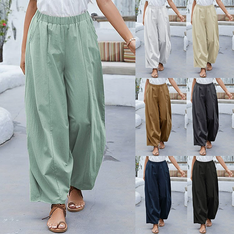 2023 осень и зима wish Amazon Европейская и американская внешняя торговля новая женская одежда свободный повседневный сплошной цвет широкие брюки женские