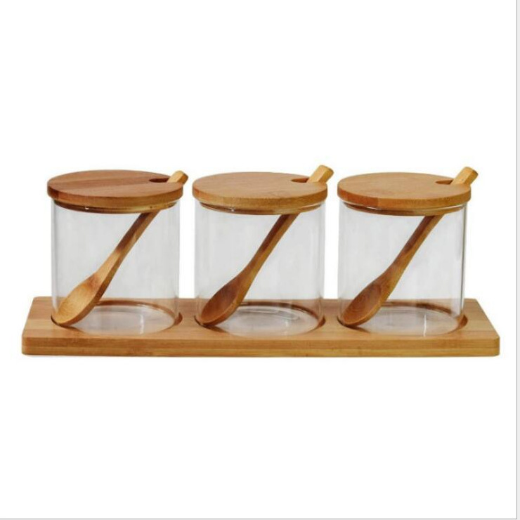 Tarro de condimentos de vidrio transparente, tarro de sal para cocina, tarro de condimentos para el hogar, tarro de azúcar, sal, condimento de glutamato monosódico, juego de recipientes sellados.
