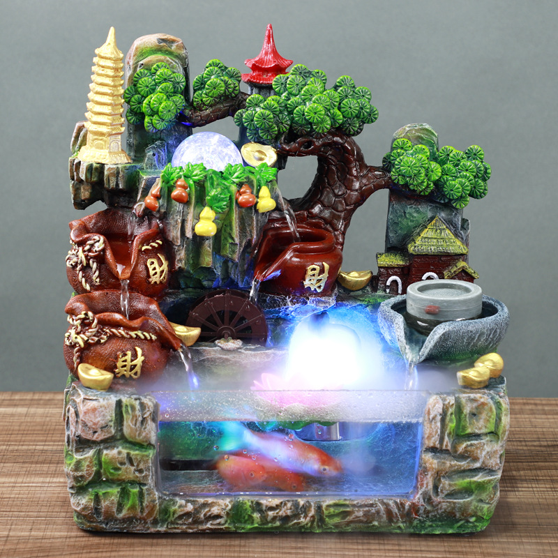 时来运转石磨风水流水摆件 开业送礼创意家居装饰客厅招财工艺品