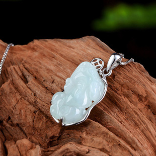 Juyu Jade Myanmar A Jade Pixiu Pendant S925 Silver Inlaid Jade Jewelry Gift FC1072520
