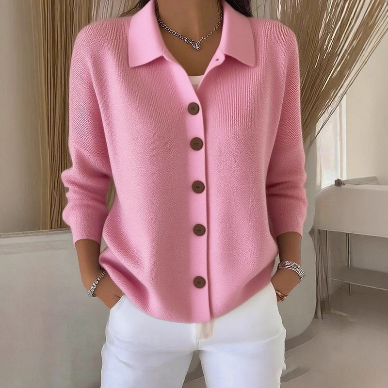 2026 European and American Cross-Border Knitted Cardigan Button-Up Women's Sweater Jacket Autumn and Winter New Solid Color Casual Fashion Women's Clothing