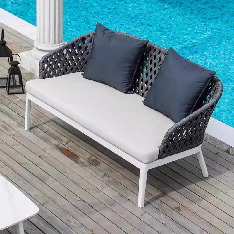 Sofá al aire libre combinado patio jardín terraza balcón impermeable solar al aire libre sofá de aleación de aluminio de caña