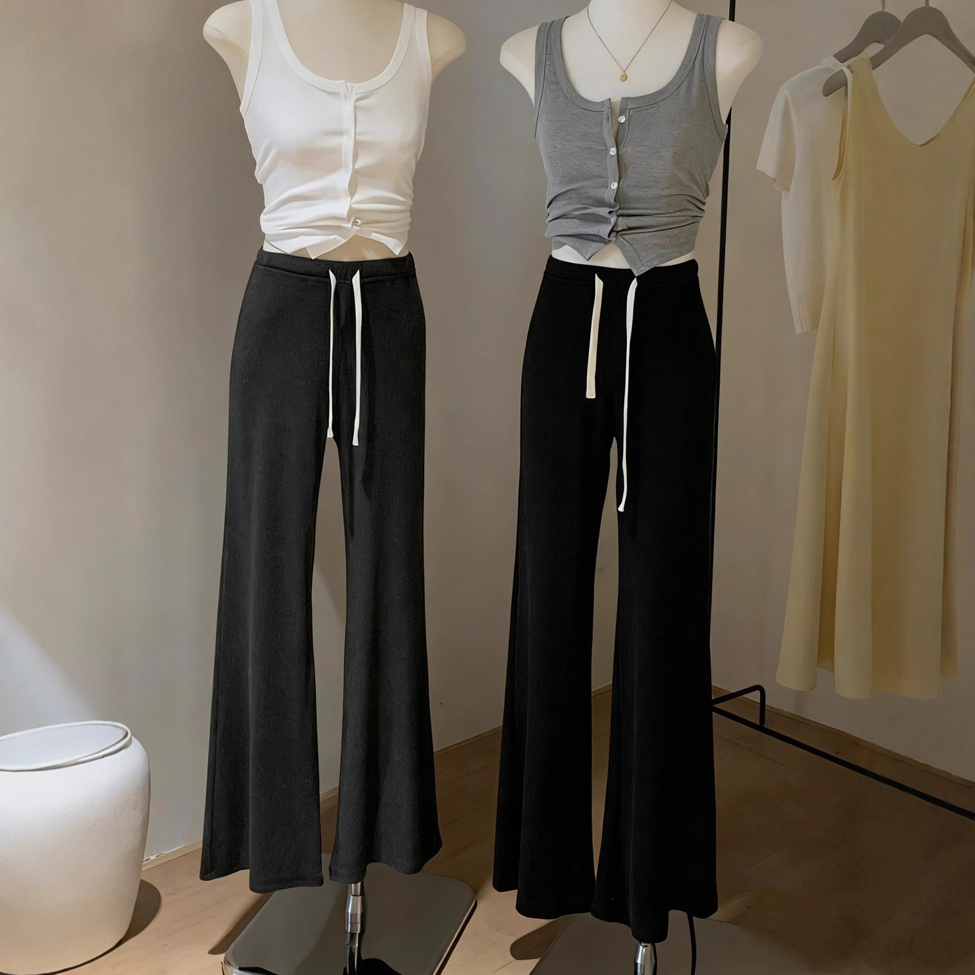 Lazy Style Draped Slightly Flared Pants for Women Early Autumn Korean Style Simple Commuting Versatile Drawstring Elastic Casual Pants