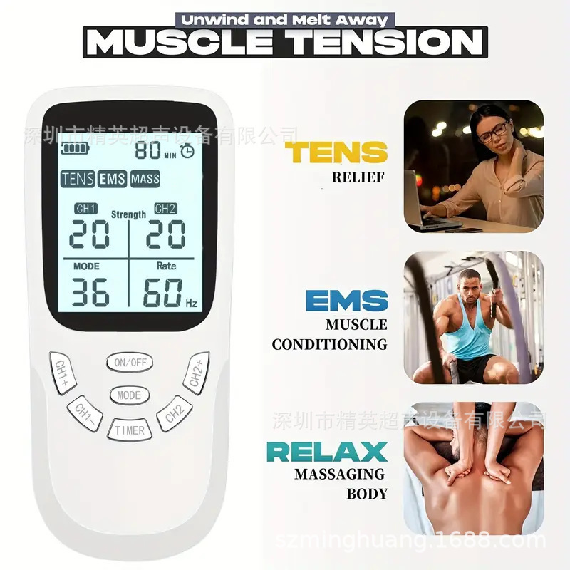 Salida del masajeador de pulso Tens estimulador muscular de fisioterapia cervical, hombro y cuello de doble salida en inglés image 3