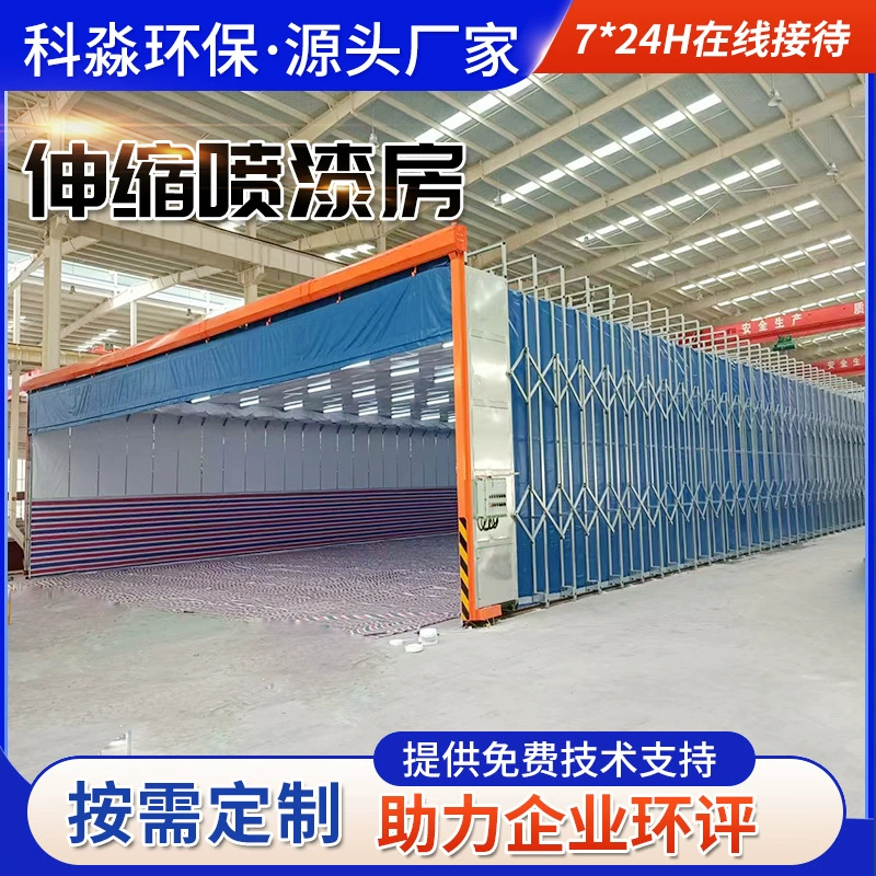 Полностью автоматическая выдвижная комната для покраски, промышленная мобильная большая стальная конструкция, складной раздвижной навес на рельсах, покрасочная камера с распылением.