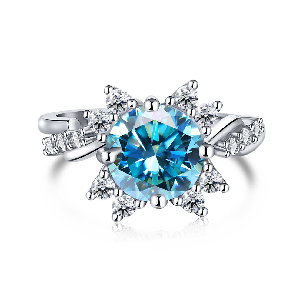 Aliexpress transfronterizo s925 anillo de plata de nieve incrustado 2 quilates anillo de piedra de mosaico de color