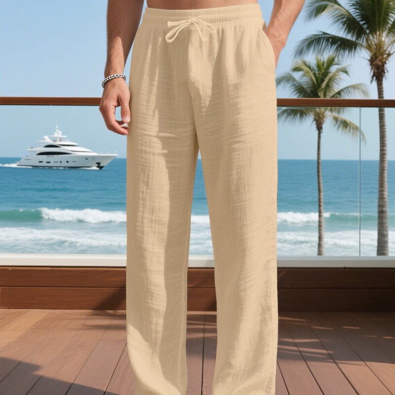 Crazy Muscle Men's Linen Pants Breathable Straight Loose Drawstring Pants Available in Multiple Colors Jogging Pants