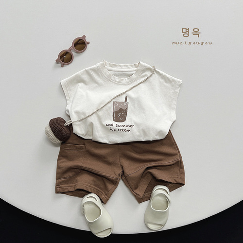 Children's printed vest 2024 summer new style pure cotton sleeveless tops for boys and girls, baby Korean style Japanese children's clothing trend