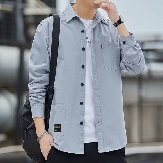 Factory wholesale 2025 men's long sleeve casual tooling shirt spring and autumn Joker coat men's bottoming shirt tide