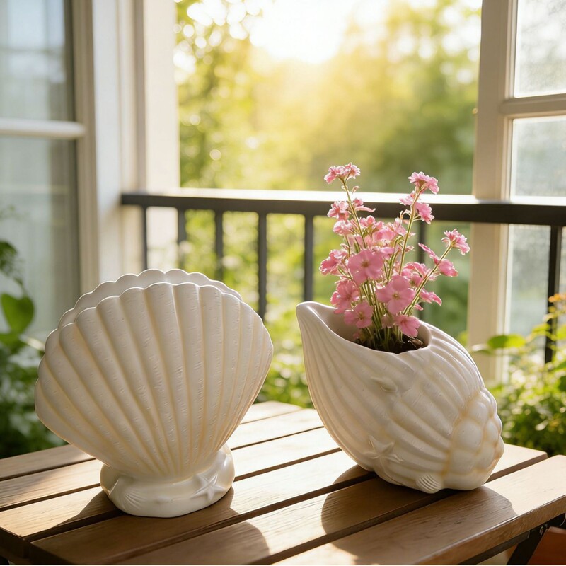 Cross-Border New Creative Shell and Conch Flower Pot, Resin Craft Succulent Planter, Simple Home Decor, Windowsill Bookshelf