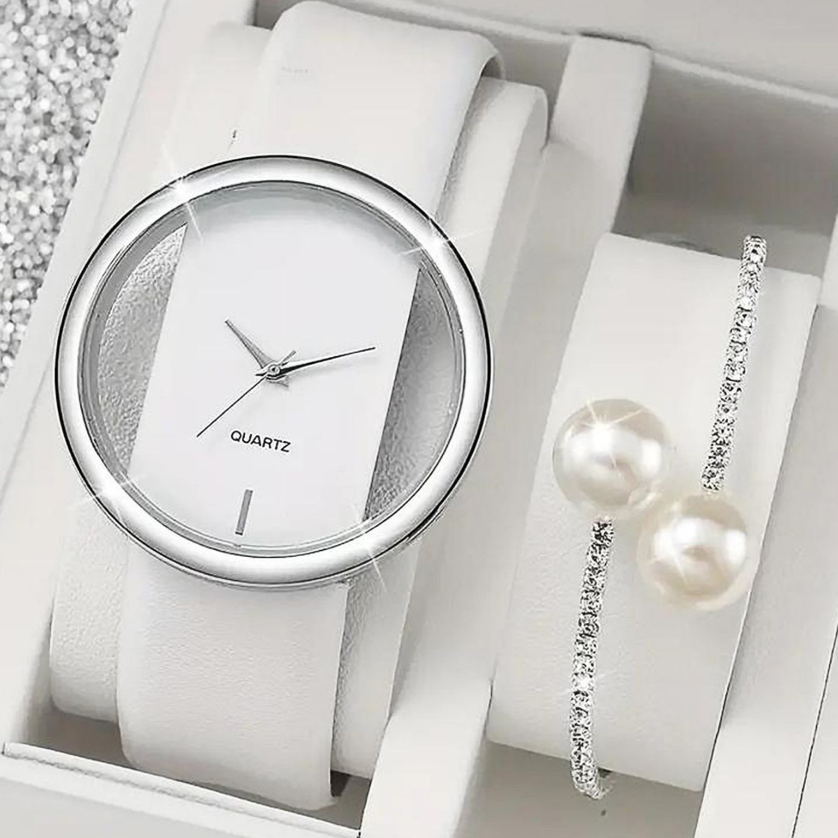 Simple Transparent Creative Hollow Fashion Elegant Belt Couple Quartz Watch Pearl Bracelet Ready for Delivery