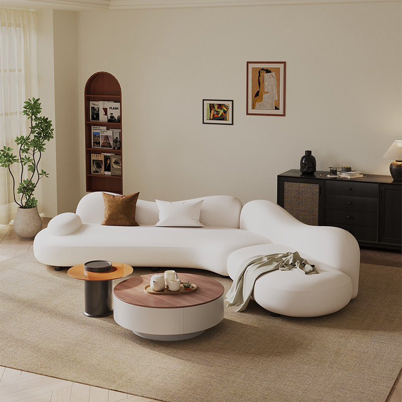 Sofá de sal marina minimalista italiano, sala de estar, sofá de esquina de forma especial, sofá de tela en forma de arco