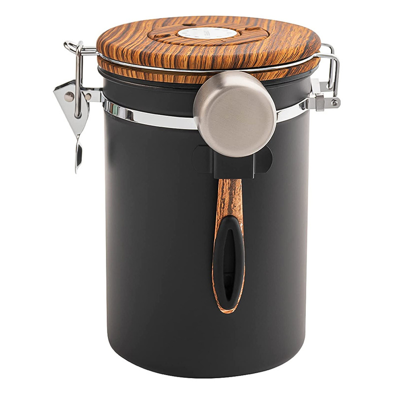 Tanque de almacenamiento de granos de café, tanque sellado de acero inoxidable 304, tanque de almacenamiento sellado con cuchara, Cani de café