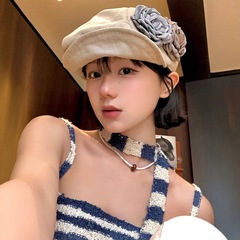 レトロな花のしわの綿麻のベレー帽の女性の春の夏の小さい大衆の設計は八角の帽子の日系の画家の帽子を合わせます。
