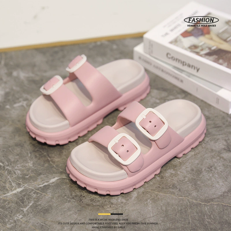 Шлюха женская толстая подошва увеличена, противоскользящая наружная обувь, легкие сандалии EVA квадратная пряжка, высокая износостойкость, запах, воздухопроницаемые тапочки